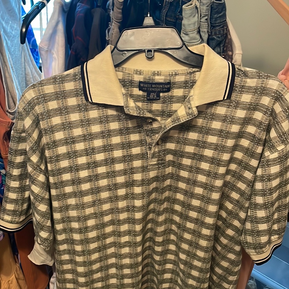 Dad Vintage Button Up Top Cream & Green Sz.XL